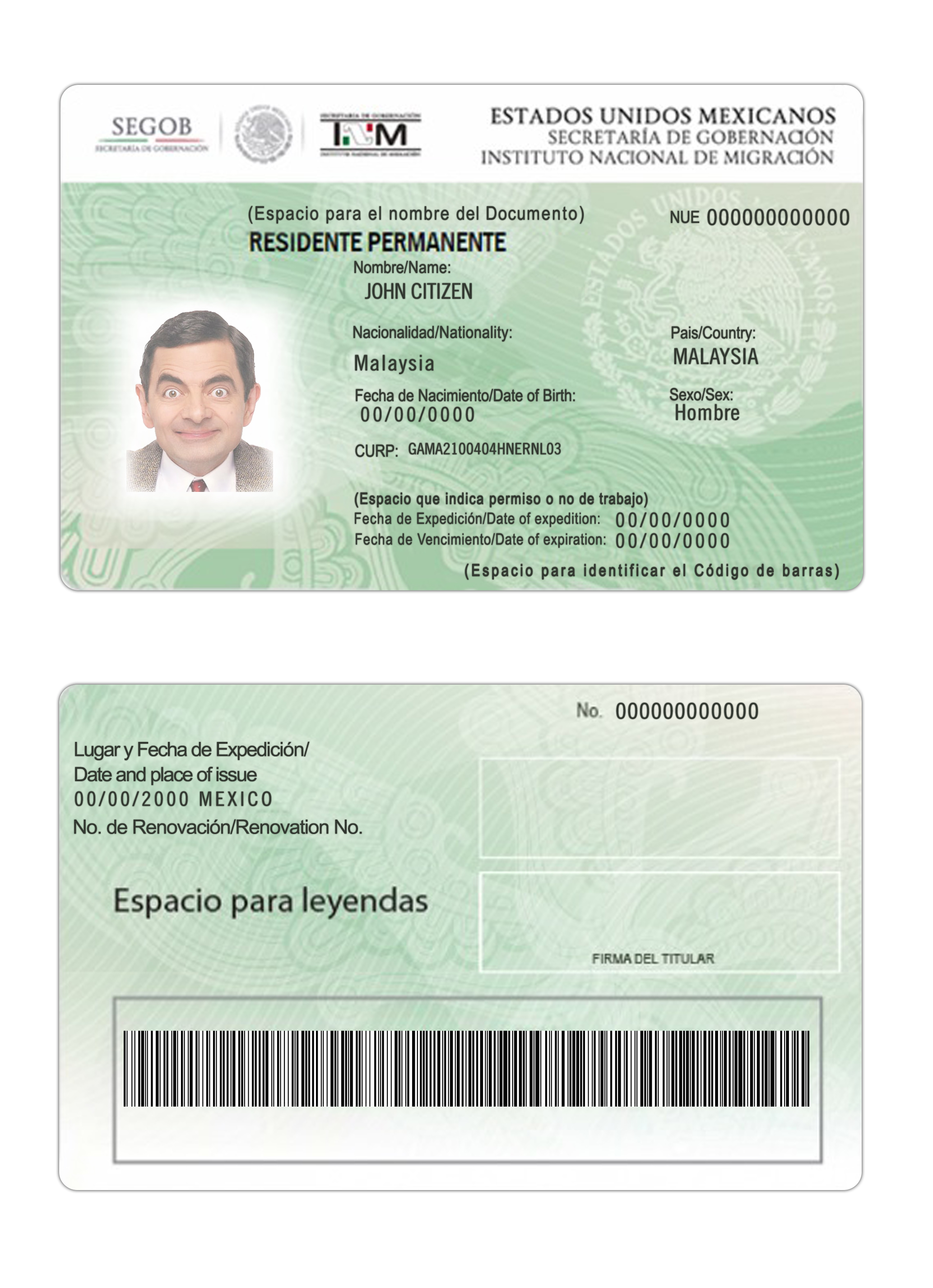 Carte verte mexicaine (permis de séjour)